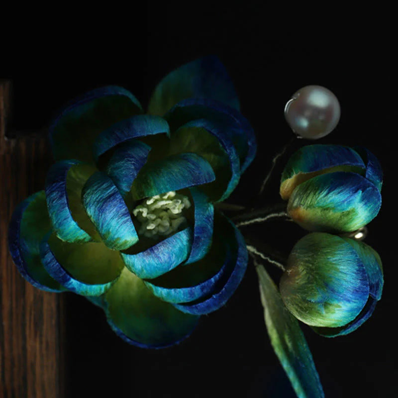 Buddha Stones Handmade Silk Art Velvet Camellia Blessing Protection Brooch