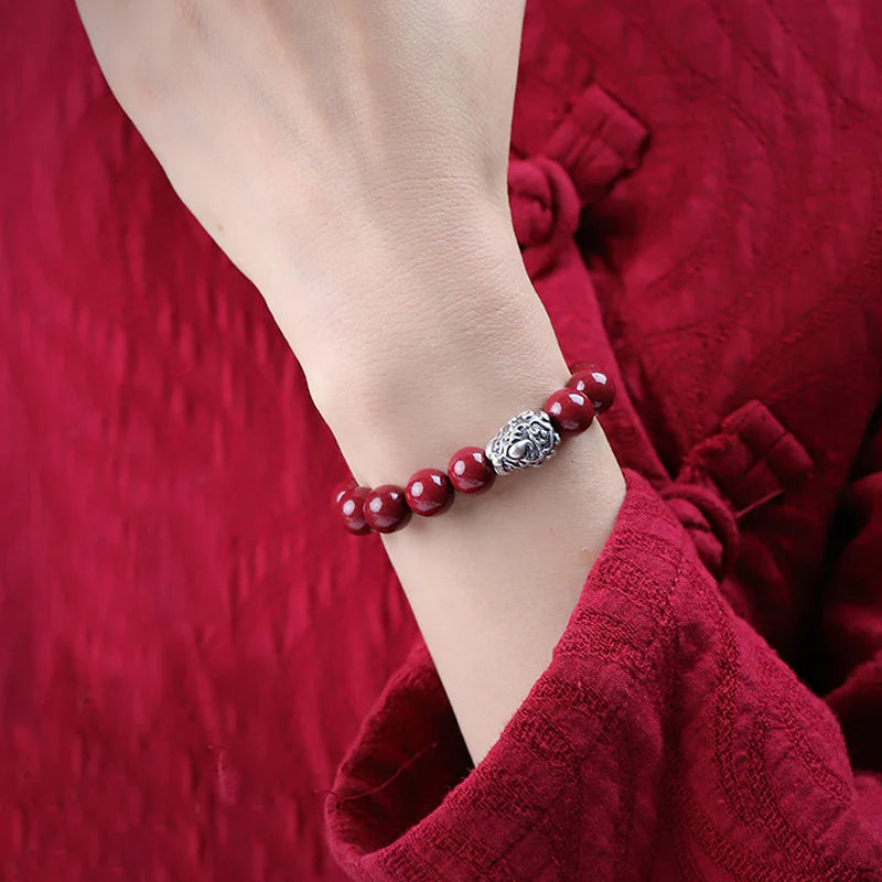 Buddha Stones 999 Sterling Silver PiXiu Natural Cinnabar Wealth Luck Bracelet (Extra 30% Off | USE CODE: FS30)