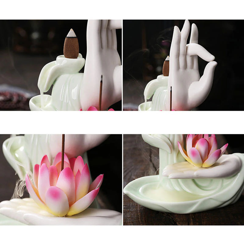 Buddha StonesTibetan Lotus Blessing Incense Burner Decoration (Extra 30% Off | USE CODE: FS30)