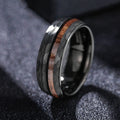 Buddha Stones Hammered Texture Inlay Tungsten Steel Endurance Ring