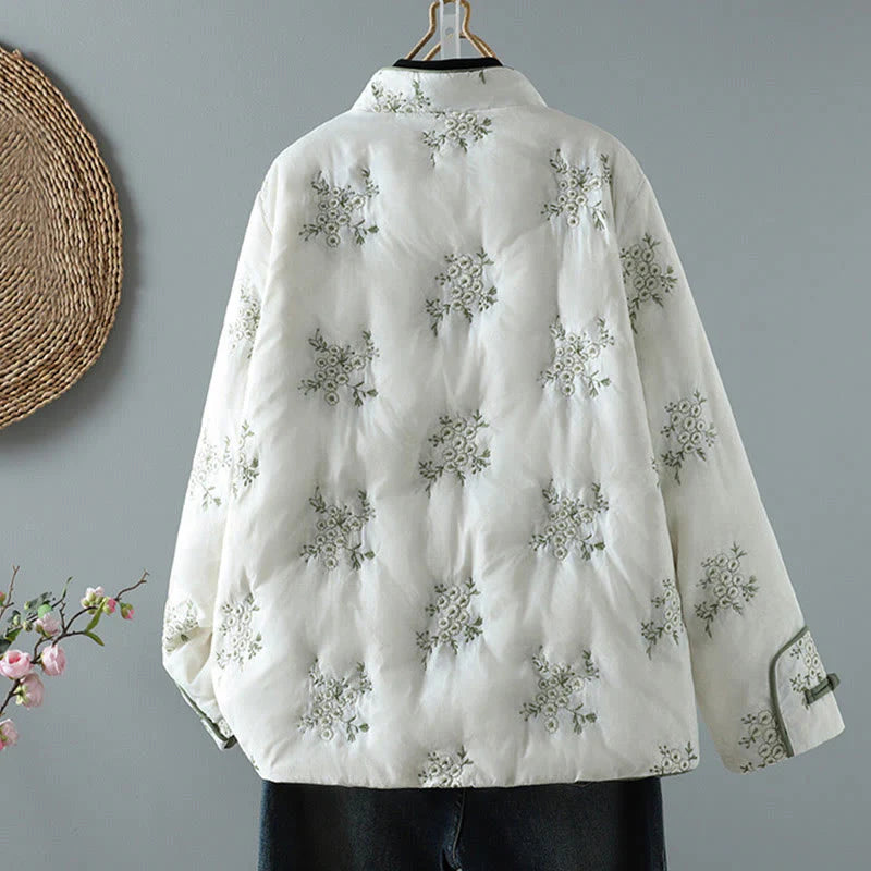 Buddha Stones Women's Embroidery Frog-button Long Sleeve Thicken Jacket With Pockets