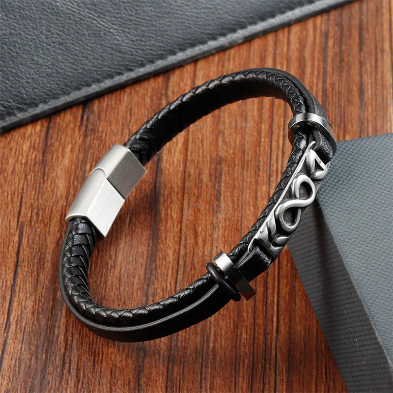 Buddha Stones Titanium Steel Balance Multi-Layered Leather Figure-Eight Bracelet