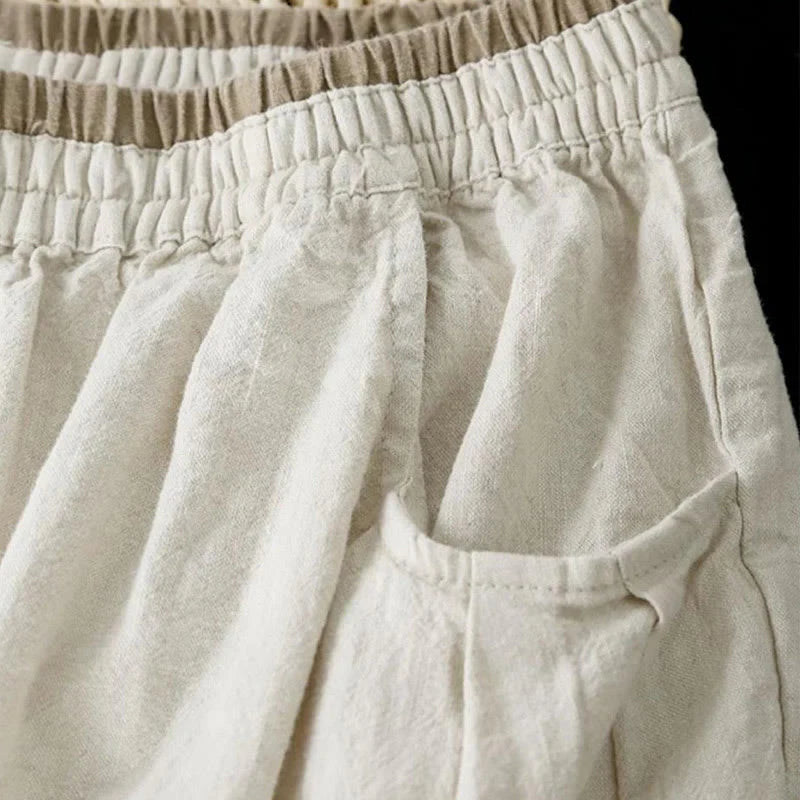Buddha Stones Vintage Solid Color Embroidery Cotton Linen Women's 7-8 Length Harem Pants With Pockets