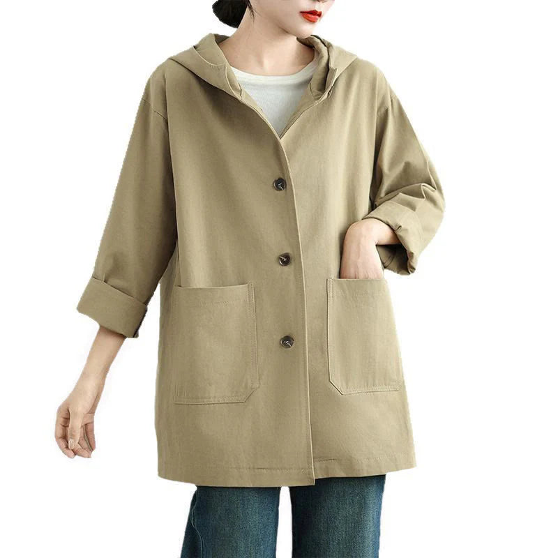 Buddha Stones Fall Vintage Hoodie Women's Cotton Linen Jacket With Front Pockets