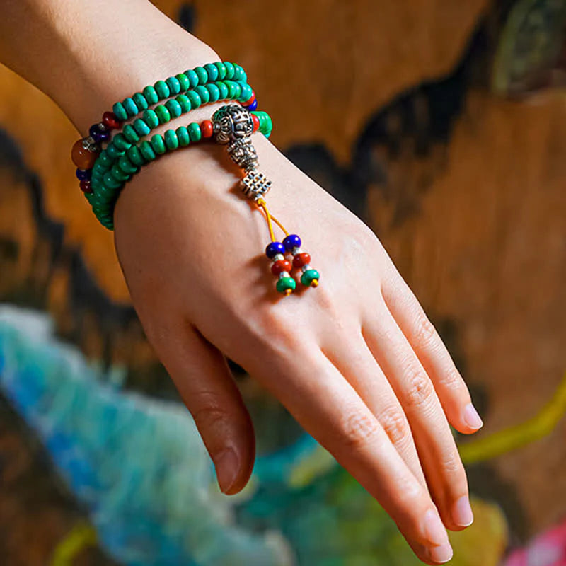 Buddha Stones 108 Mala Beads Tibetan Turquoise Dzi Bead Protection Bracelet
