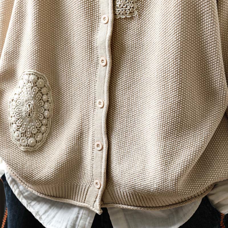 Buddha Stones Fall Floral Buttons Cotton Women's Long Sleeve Knitted Cardigan Sweater
