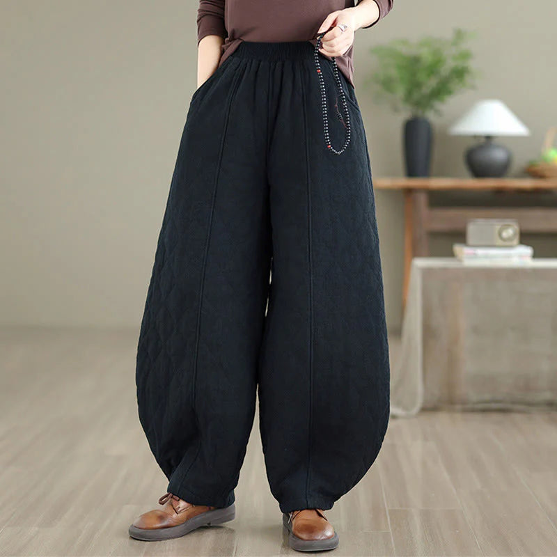 Buddha Stones Winter Diamond Pattern Cotton Women's Pants With Pockets