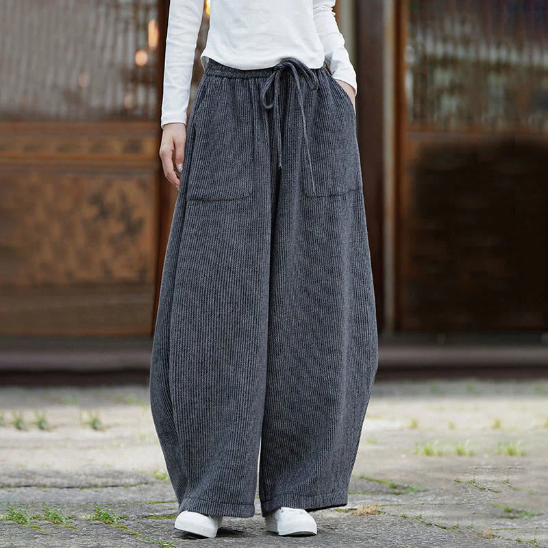 Buddha Stones Winter Men's Pure Color Drawstring Design Cotton High Waist Pants With Pockets