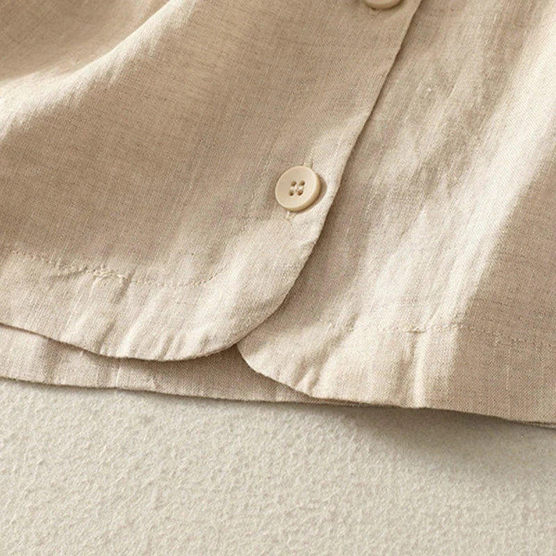 Buddha Stones Summer Solid Color V-Neck Buttons Simple Design Women's Short Sleeve Shirt