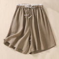 Buddha Stones Solid Color Contrast Color Waist Lace-up Cotton Linen Women's Shorts With Pockets