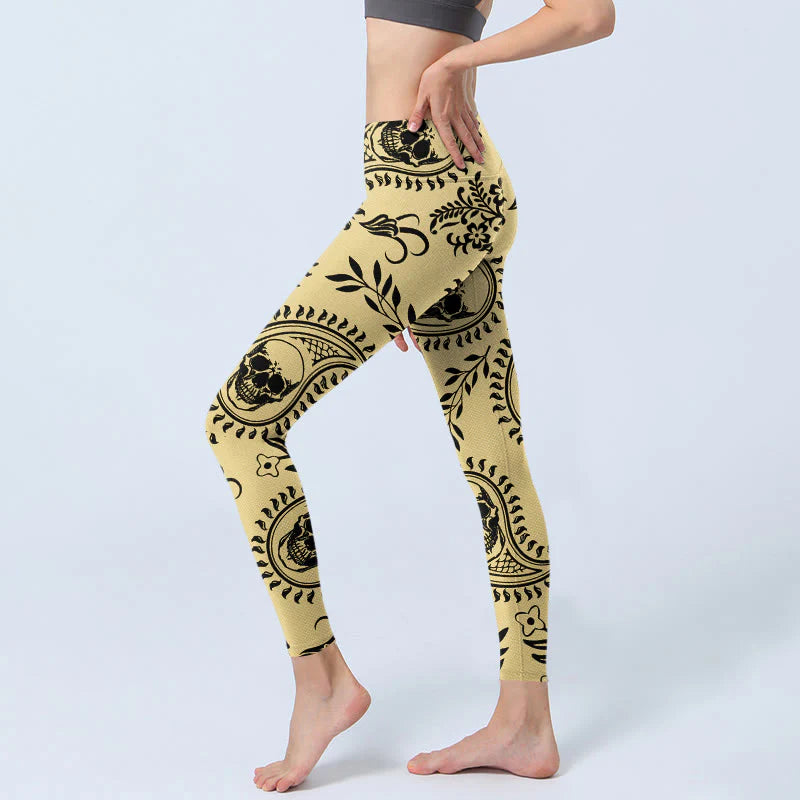 Buddha Stones Paisley Skull Design Gym Leggings Women's Yoga Pants