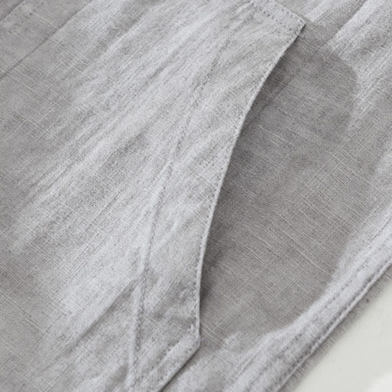 Buddha Stones Fall Plain Long Sleeve Buttons Design Men's Ramie Linen Cotton Shirts With Pocket