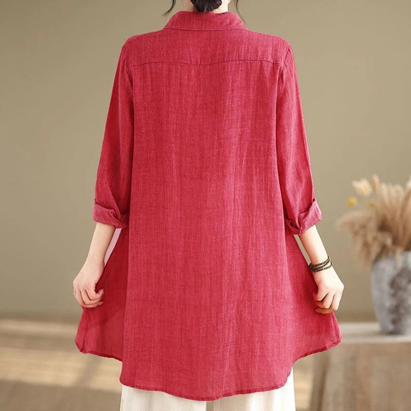 Buddha Stones Irregular Design Buttons Long Sleeve Women's Cotton Shirt
