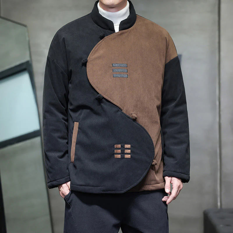 Buddha Stones Winter Yin Yang Tai Chi Corduroy Long Sleeve Men's Jacket With Pockets
