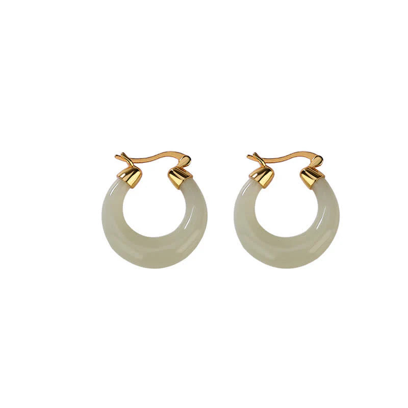 Buddha Stones Round Jade Cyan Jade Prosperity Luck Drop Earrings