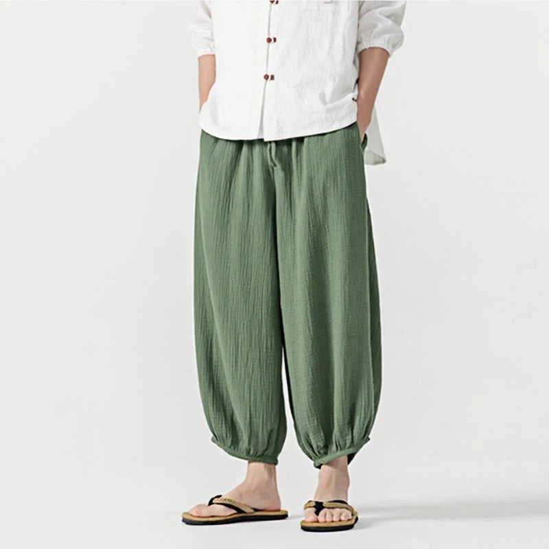 Buddha Stones Soft Solid Color Drawstring Cotton Men's Pants With Pockets