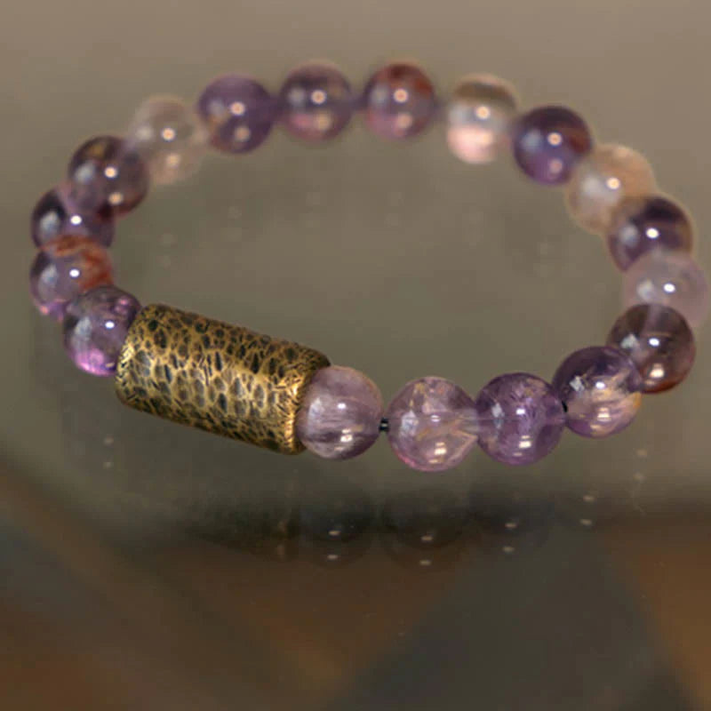 Buddha Stones White Crystal Red Hematoid Quartz Gold Rutilated Quartz Purple Phantom Protection Bracelet