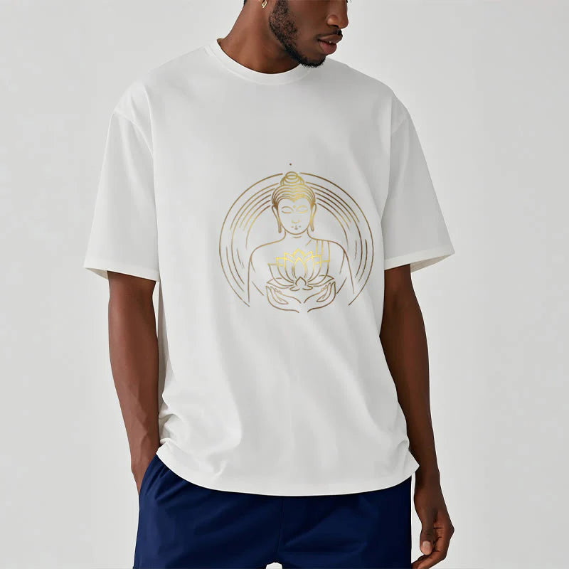 Buddha Stones Golden Buddha Holding A Lotus Flower Tee T-shirt