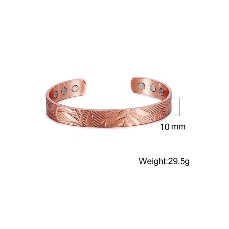 Buddha Stones Rose Flower Pattern Copper Balance Luck Open Cuff Bracelet Bangle