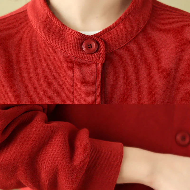 Buddha Stones Solid Color Women's Long Sleeve Jacket With Pockets