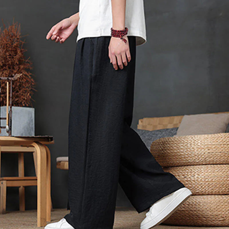 Buddha Stones Casual Plain Color Drawstring Design Men's Pants With Pockets