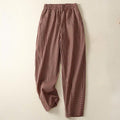 Buddha Stones Summer Plaid Elastic Waist Cropped Women's Tapered Pants With Pockets
