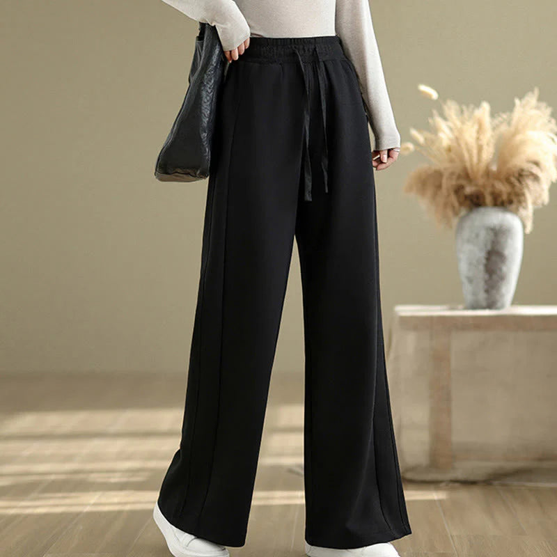 Buddha Stones Casual Plain Cotton Women's Wide Leg Pants With Pockets