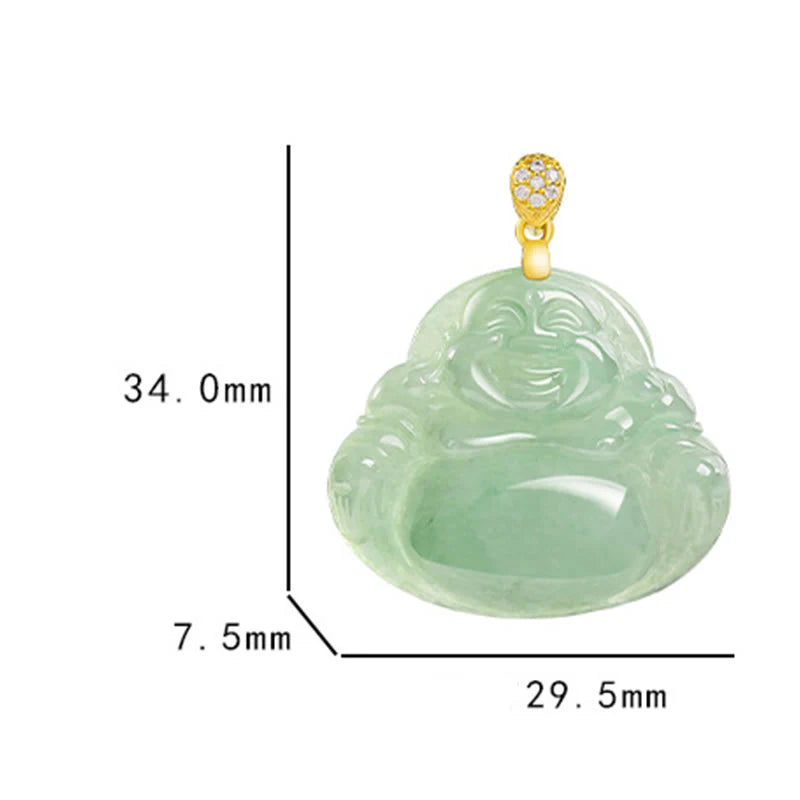 Buddha Stones Natural Jade Laughing Buddha Luck Prosperity Titanium Steel Chain Necklace Pendant