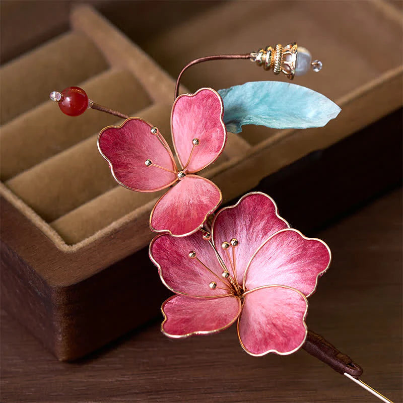 Buddha Stones Handcrafted Silk Art Velvet Flower Red Flower Brooch