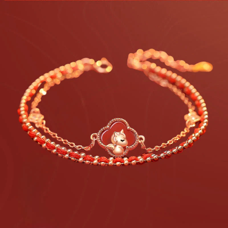 Buddha Stones 925 Sterling Silver Year Of The Horse Red Agate Hetian Jade Confidence Bracelet