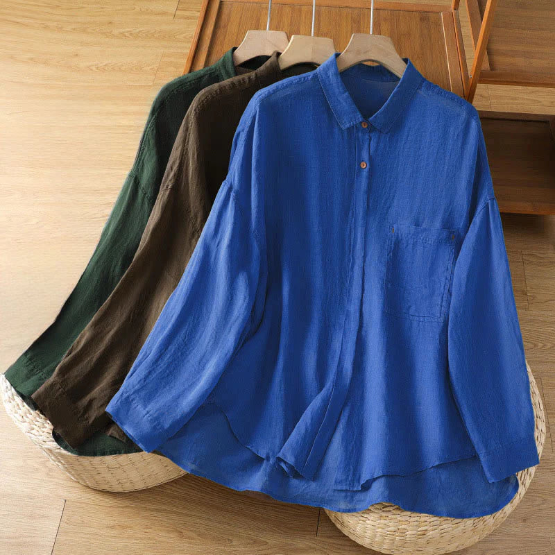 Buddha Stones Fall Commute Lapel Women's Long Sleeve Shirt With Pocket