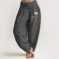 Buddha Stones Pink Lotus Flower Lotus Leaves Pattern Women's Elastic Waist Harem Pure Cotton Pants