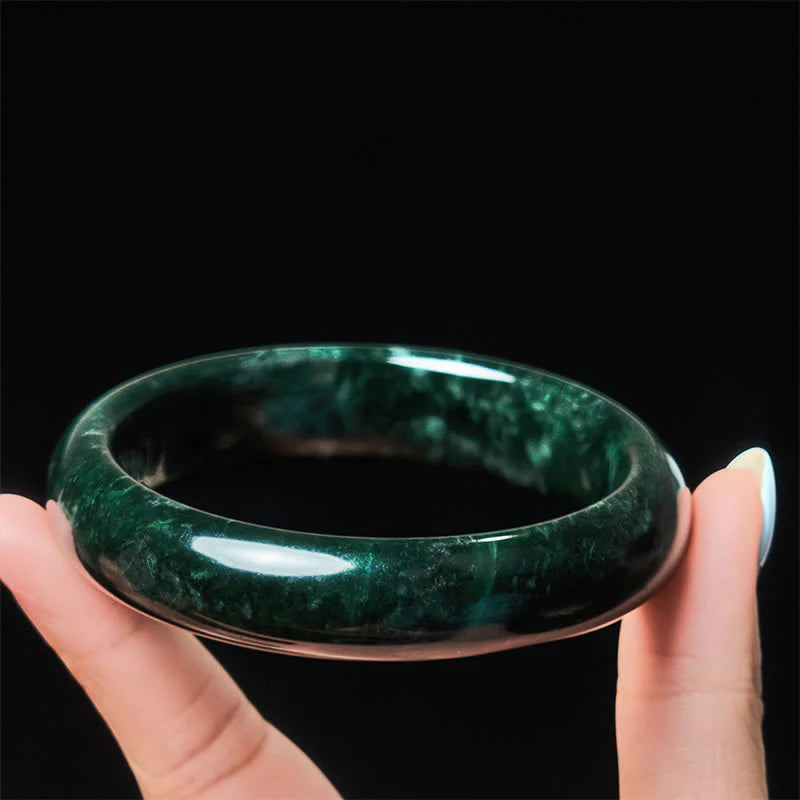 Buddha Stones Nanyang Black-Green Jade Protection Cuff Bangle Bracelet