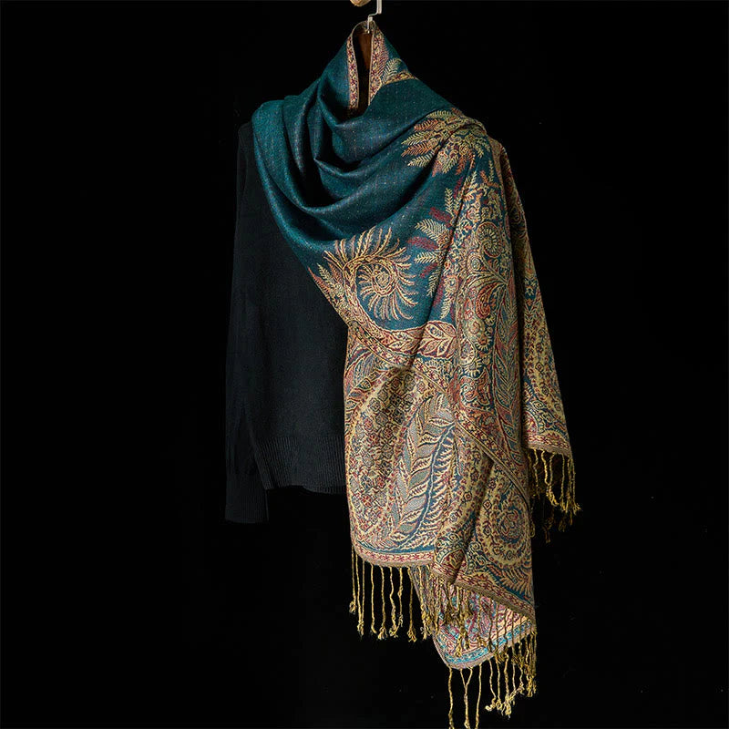 Buddha Stones Spring Long Leaves Flowers Pattern Tassel Soft Scarf Shawl