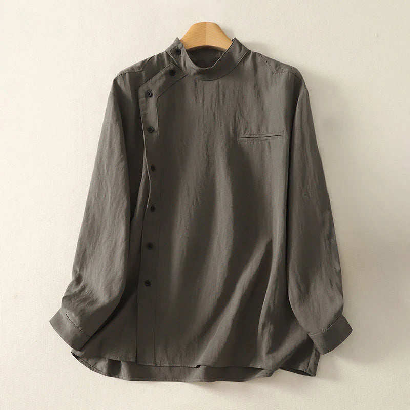 Buddha Stones Fall Stand Collar Chinese Frog-Button Simple Design Long Sleeve Women's Cotton Shirt