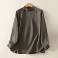 Buddha Stones Fall Stand Collar Chinese Frog-Button Simple Design Long Sleeve Women's Cotton Shirt