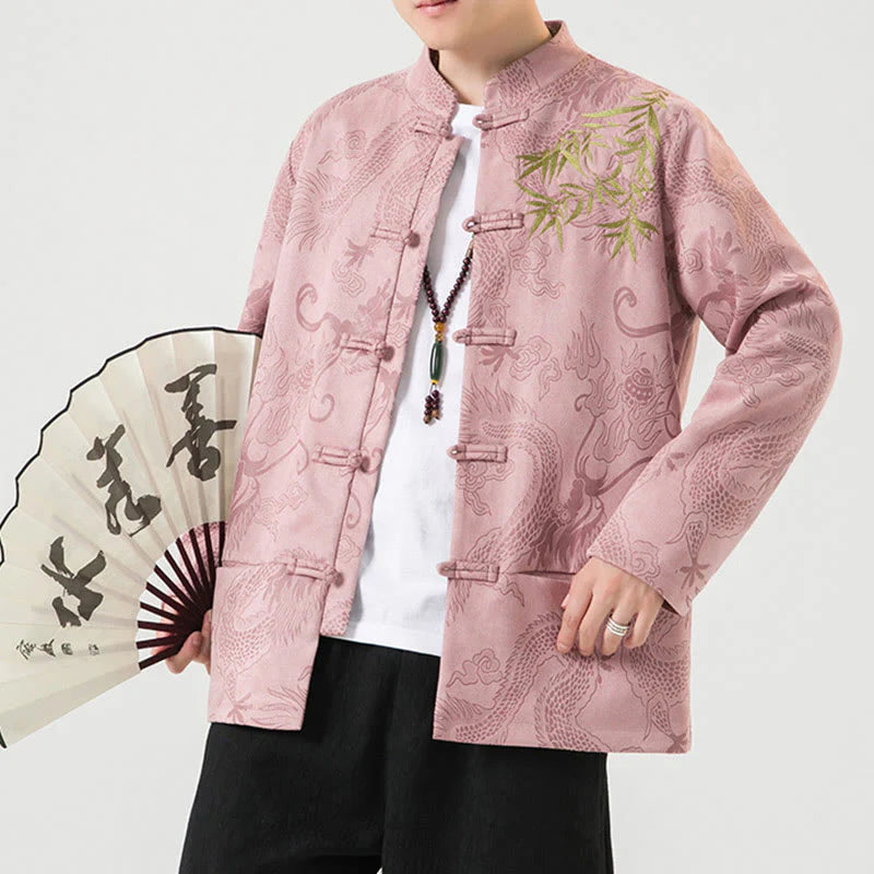 Buddha Stones Bamboo Dragon Frog-Button Desgin Long Sleeve Men's Jacket