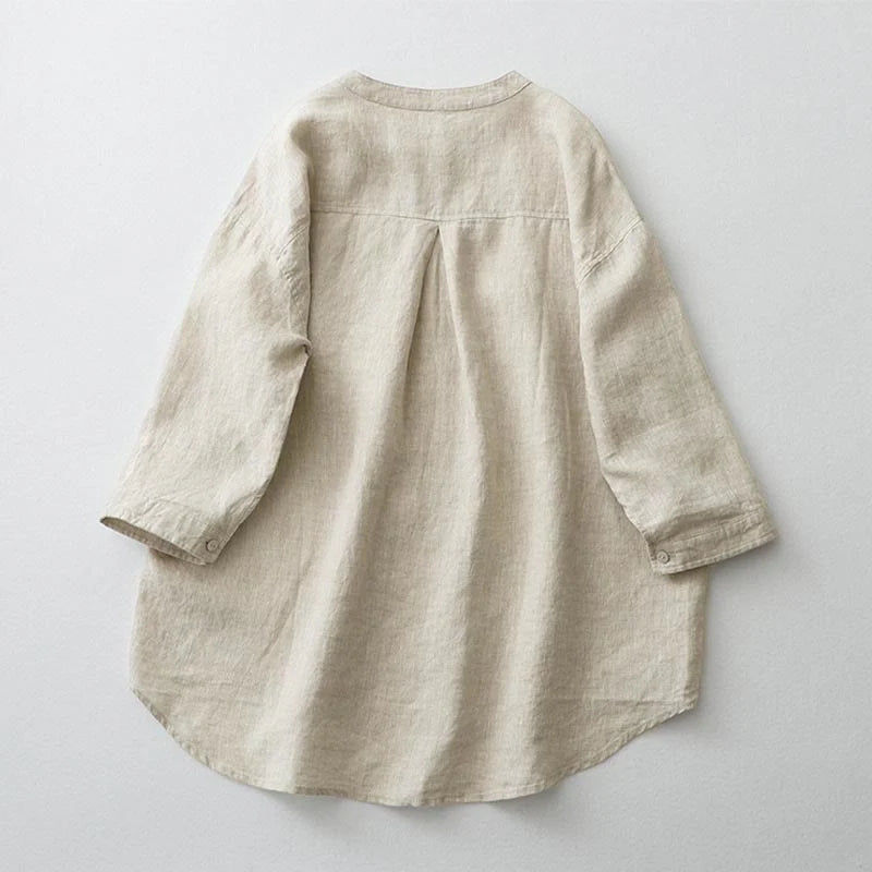 Buddha Stones Solid Color Button Three Quarter Sleeve Shirt