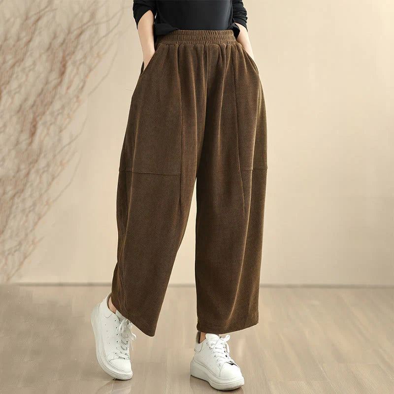 Buddha Stones Women's Fall Patchwork Plain Corduroy Harem Pants With Pockets