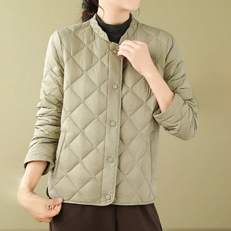 Buddha Stones Women's Fall Long Sleeve Diamond Quilted Design Cotton Thermal Jacket With Pockets