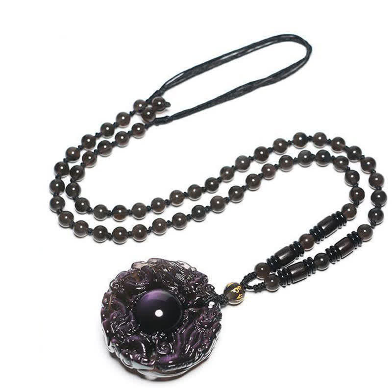 Buddha Stones Natural Gold Sheen Obsidian Rainbow Obsidian Dragon Strength Necklace Pendant (Extra 35% Off | USE CODE: FS35)