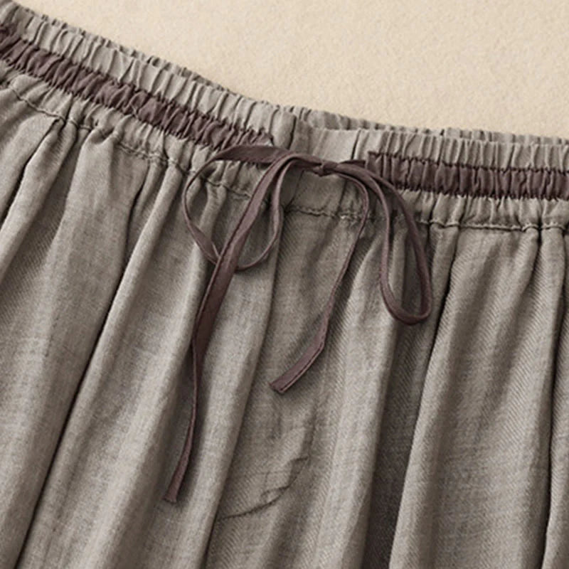 Buddha Stones Vintage Summer Casual Color Matching Drawstring Women's Cotton Linen Harem Pants With Pockets