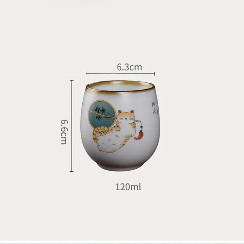 Buddha Stones Cute Lying Cat Branches Teacup Kung Fu Tea Cup