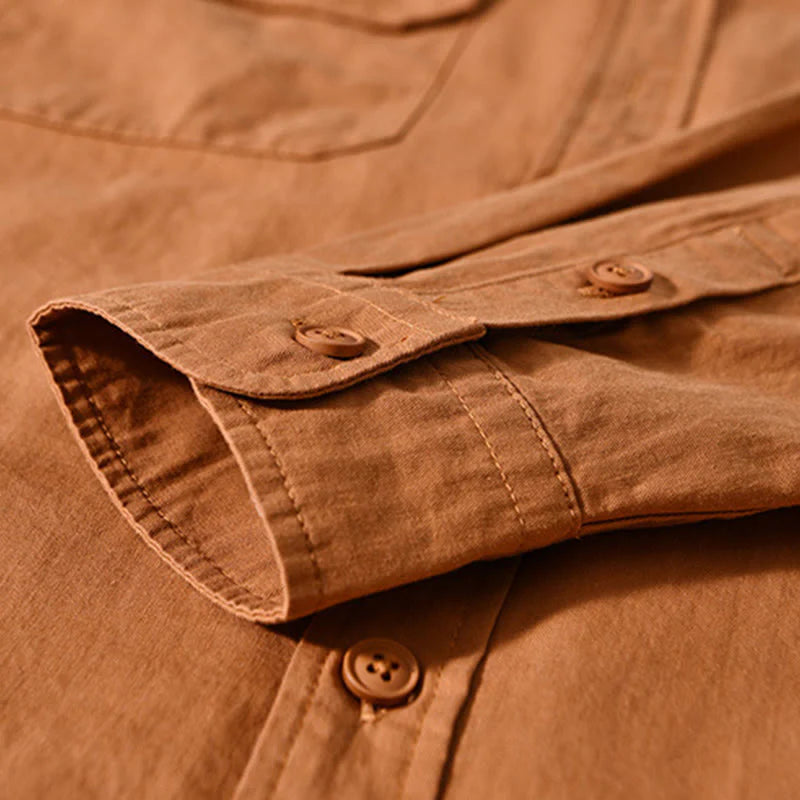 Buddha Stones Crew Neck Solid Color Men's Long Sleeve Cotton Thickened Jacket With Pockets