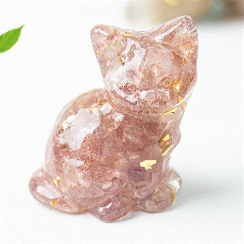 Buddha Stones Sitting Cat  Resin Gravel Pink Crystal Citrine White Crystal Lapis Lazuli Soothing Desktop Decoration