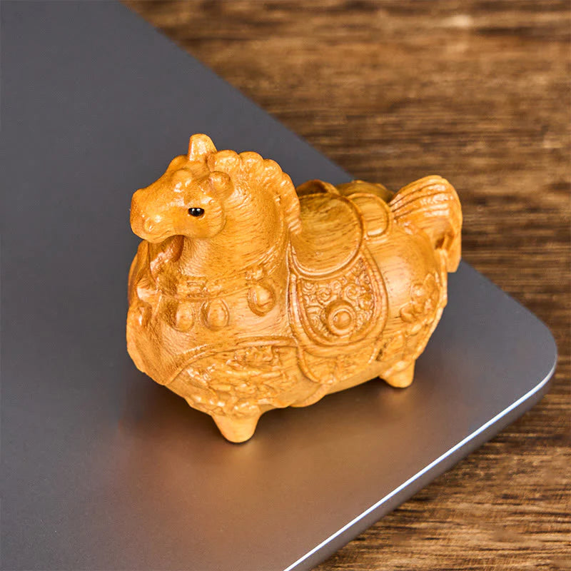 Buddha Stones Mini Year of the Horse Lotus Ebony Linden Wood Green Sandalwood Decoration 5.5*5*3.2cm