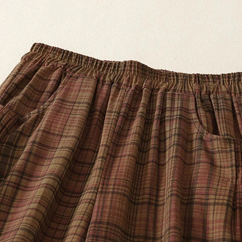 Buddha Stones Spring Plaid Design Women's Harem 7-8 Length Pants With Pockets