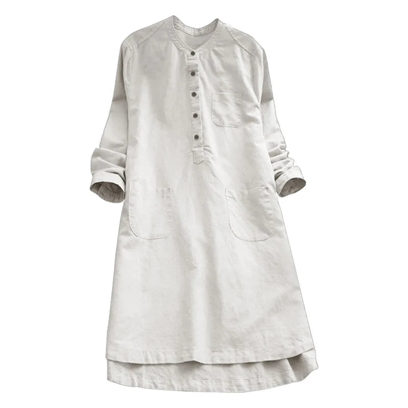 Buddha Stones Solid Buttons Long Sleeve Women's Shirt With Pockets