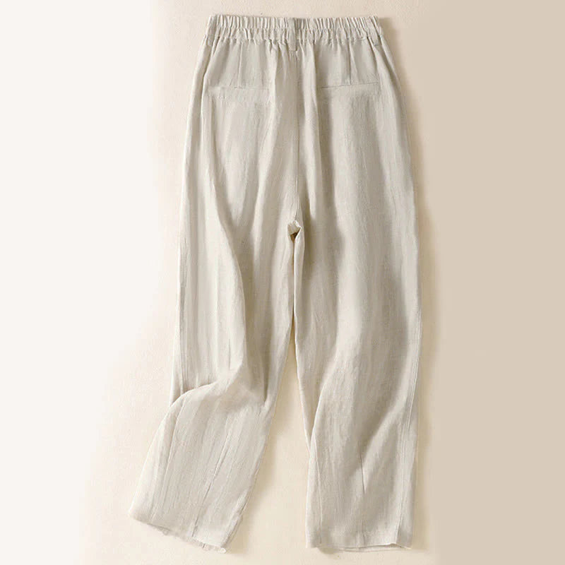 Buddha Stones Summer Button Zipper Ankle-Length Women's Pants With Pockets