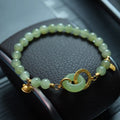 Buddha Stones 925 Sterling Silver Plated Gold Natural Hetian Jade Bead Gourd Lotus Bamboo Fu Character Luck Bracelet (Extra 35% Off | USE CODE: FS35)